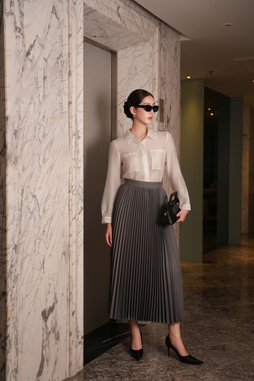 Sixdo White Long Sleeves Organza Shirt